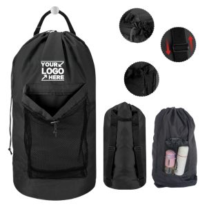 Heavy Duty Laundry Backpack with Mesh Pocket Drawstring
