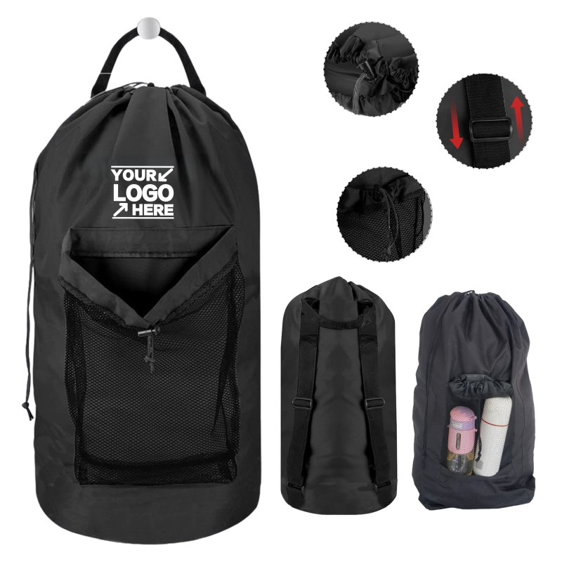 Heavy Duty Laundry Backpack with Mesh Pocket Drawstring