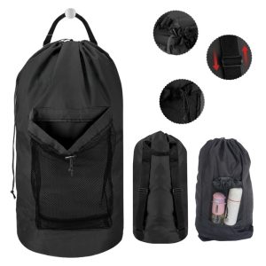 Heavy Duty Laundry Backpack with Mesh Pocket Drawstring
