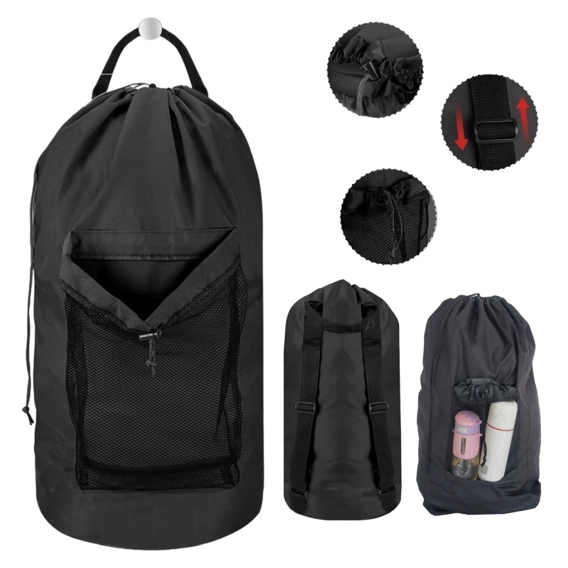 Heavy Duty Laundry Backpack with Mesh Pocket Drawstring