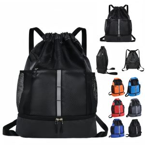 Drawstring Backpack with Mesh Pockets and Dry Wet Separation