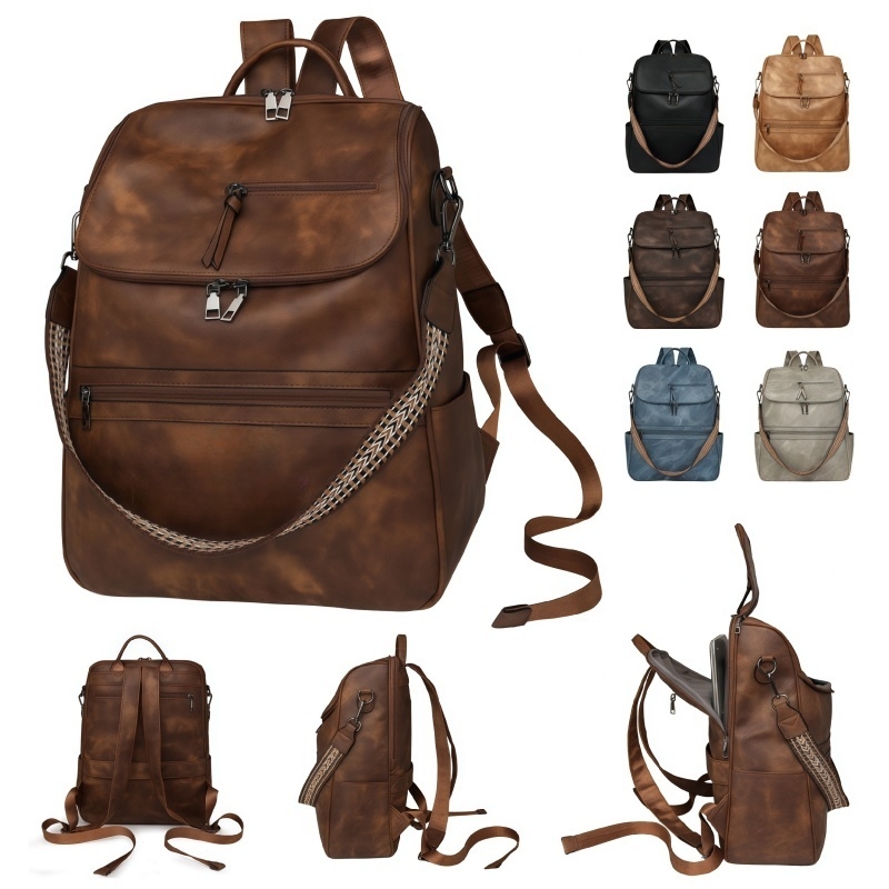 Vintage Leather Laptop Backpack With Compartment