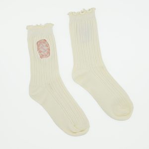 High-Quality Cotton Ribbed Socks for Girls with Embroidered Floral Trim – Cozy & Stylish