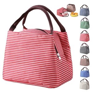 Striped Insulated Lunch Bag for Food Storage