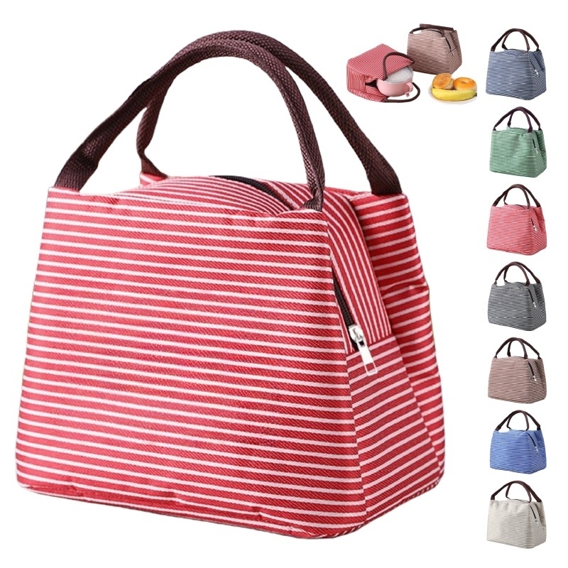 Striped Insulated Lunch Bag for Food Storage