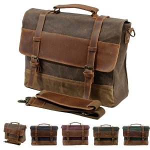 Canvas Leather Messenger Bag - Stylish Vintage Work