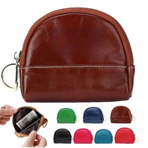 Mini Leather Coin Purse Keychain with Zippered Pouch