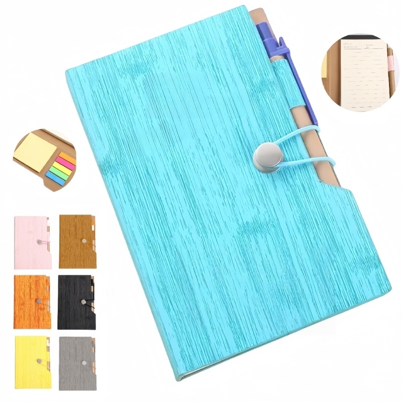 Woodgrain Journal Notebook with Sticky Notes & Flags
