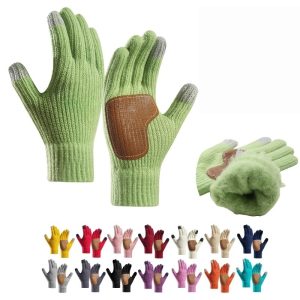 Winter Knit Touchscreen Gloves with Leather Palm Grip