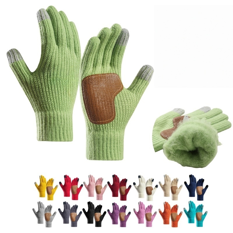 Winter Knit Touchscreen Gloves with Leather Palm Grip