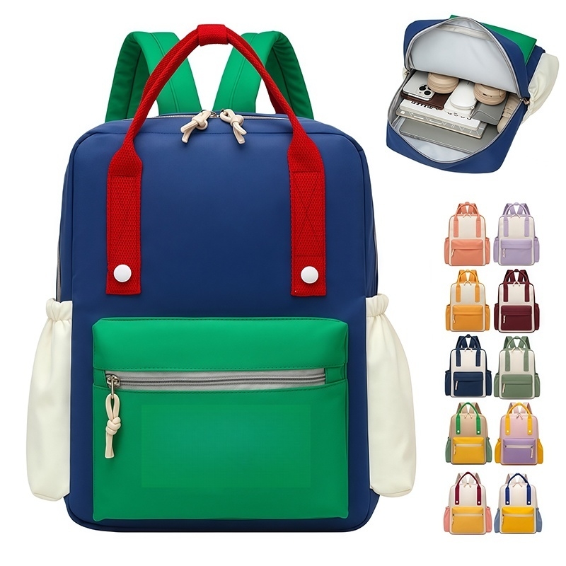 Colorblock Laptop Backpack with Multi Pockets for School