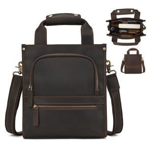 Vintage Leather Messenger Tote Bag for Work