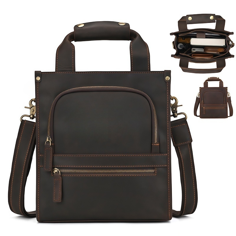 Vintage Leather Messenger Tote Bag for Work
