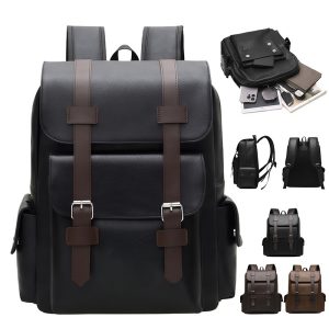 Vintage Style Leather Look Backpack Business Casual Work Bag