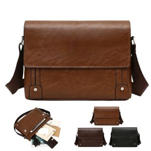 Vintage Leather Messenger Bag Crossbody Business Casual