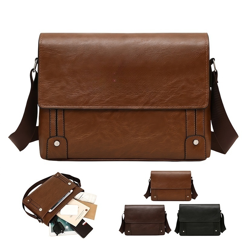 Vintage Leather Messenger Bag Crossbody Business Casual