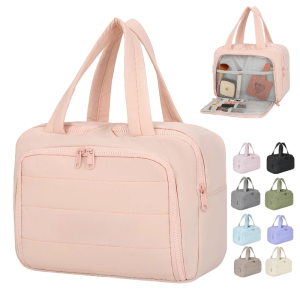 Compact Travel Cosmetic Bag with Zipper and Portable Design