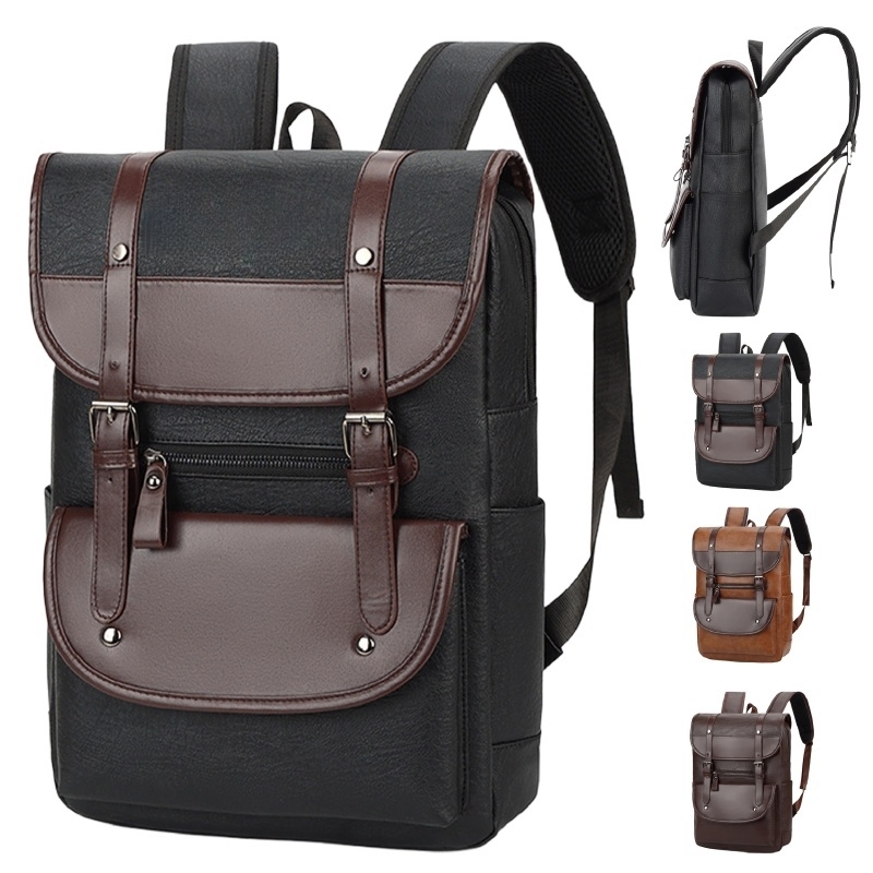 Vintage Leather Backpack with Multi Pocket Travel Design