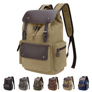 Vintage Canvas Laptop Backpack With Leather Trim
