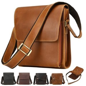 Vintage Leather Messenger Bag Crossbody Satchel