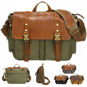 Canvas Leather Messenger Bag Vintage Laptop Satchel