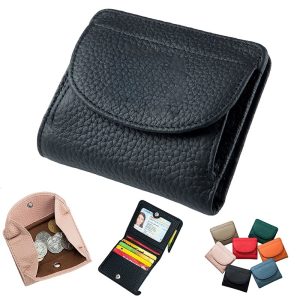 Small Leather Wallet Compact Card Holder With Coin Pocket