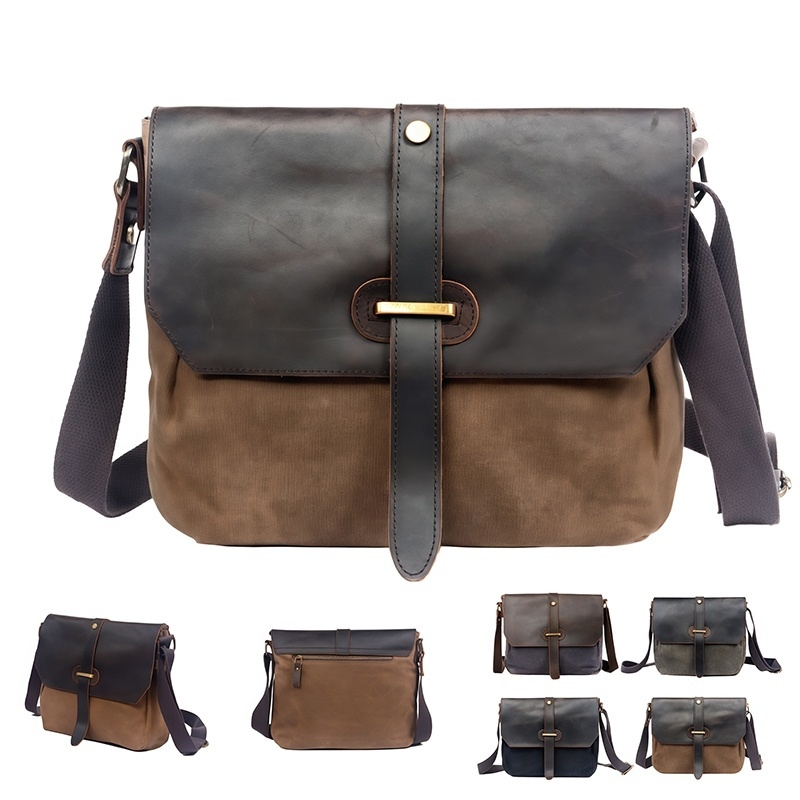 Vintage Canvas Leather Messenger Bag Crossbody Satchel