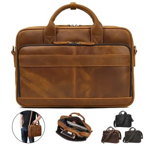 Leather Laptop Briefcase Mens Business Work Messenger Bag