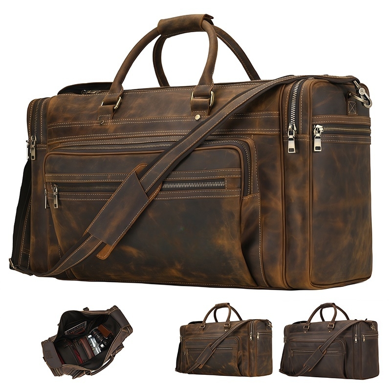 Leather Duffle Bag Mens Weekender Overnight Travel Carry On