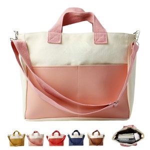 Two Tone Canvas Tote Bag with Shoulder Strap